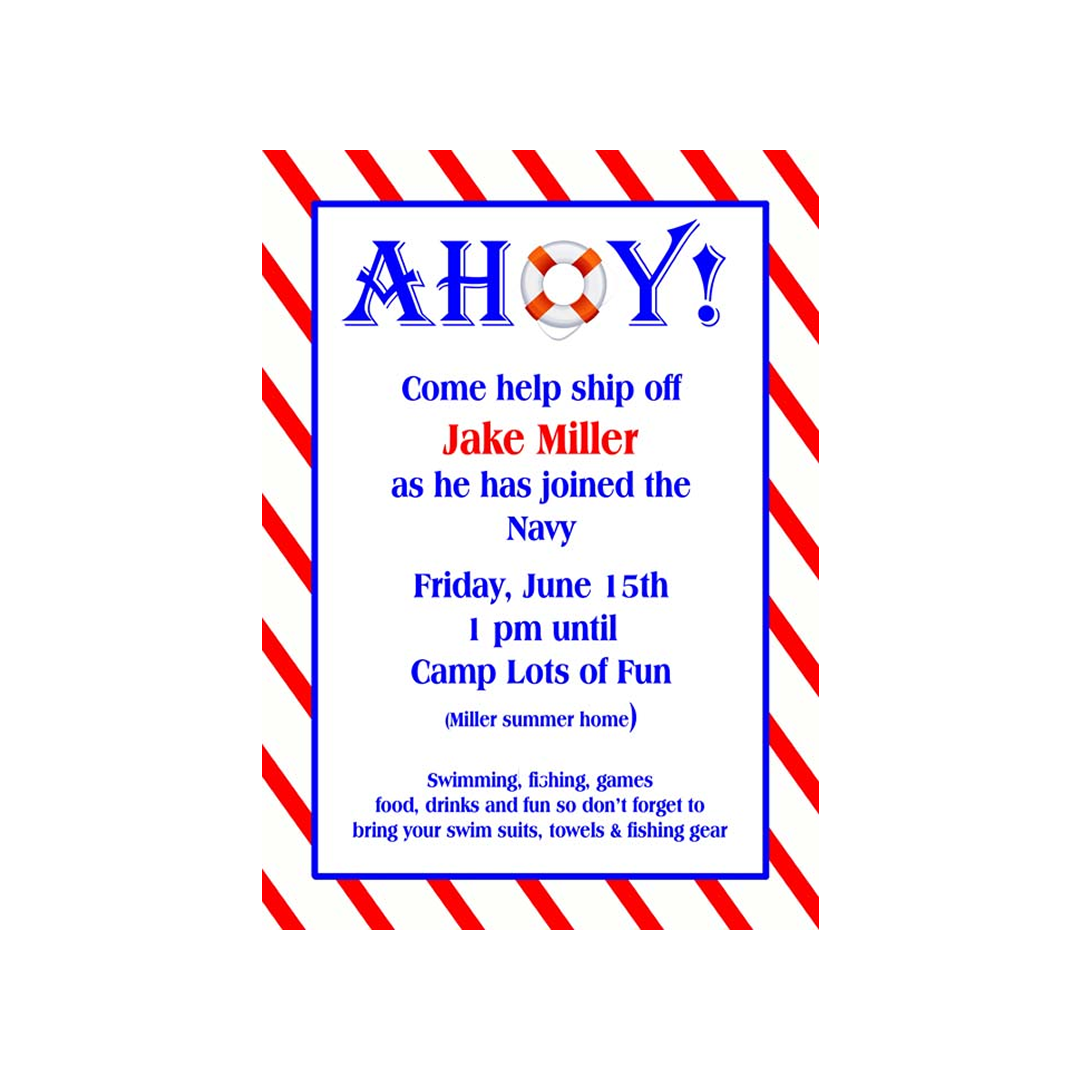 AHOY DIAGONAL STRIPE CUSTOM INVITATION