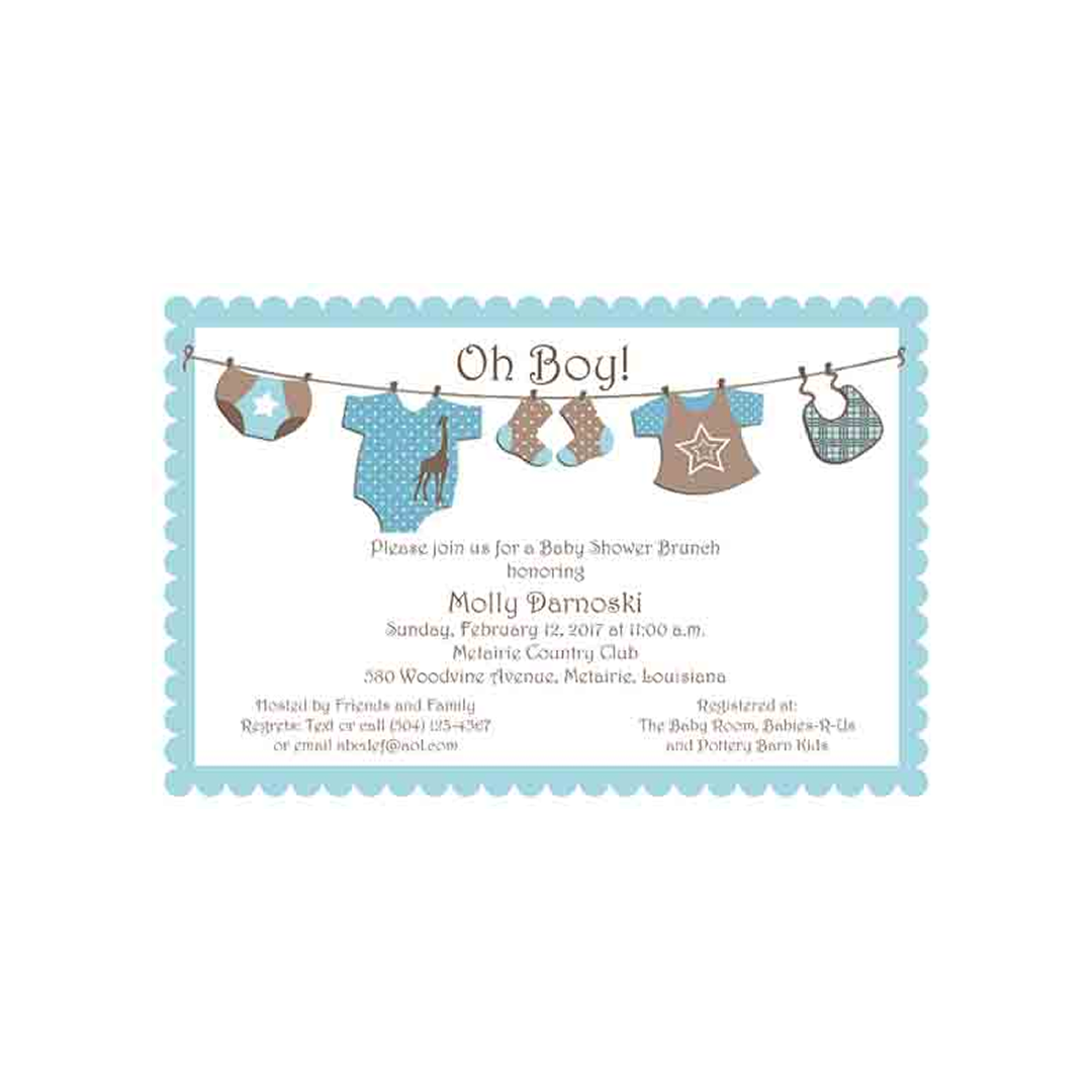 BABY BOY'S CLOTHES LINE CUSTOM INVITATION