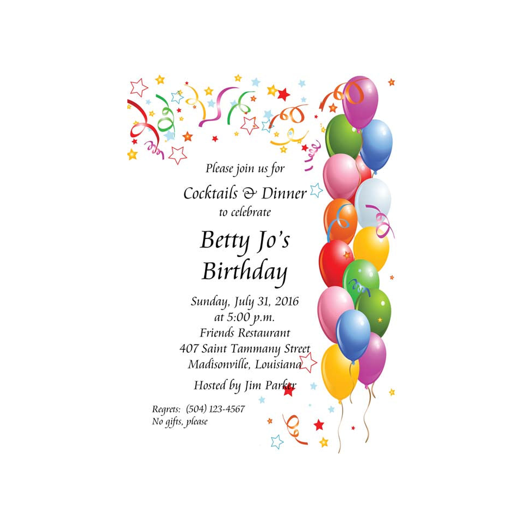 BALLOONS AND CONFETTI BIRTHDAY CUSTOM INVITATION