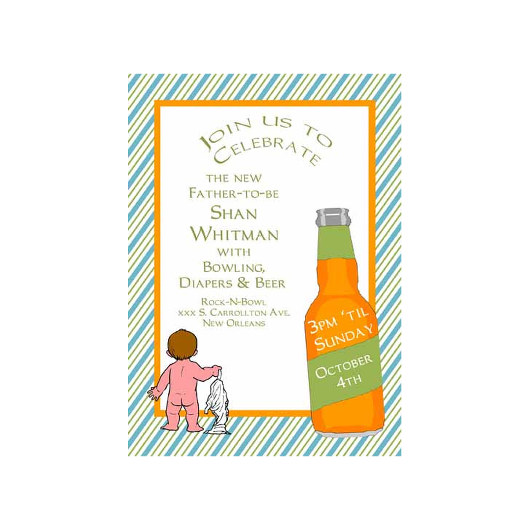 BARE BOTTOM, DIAPERS AND BEER CUSTOM INVITATION