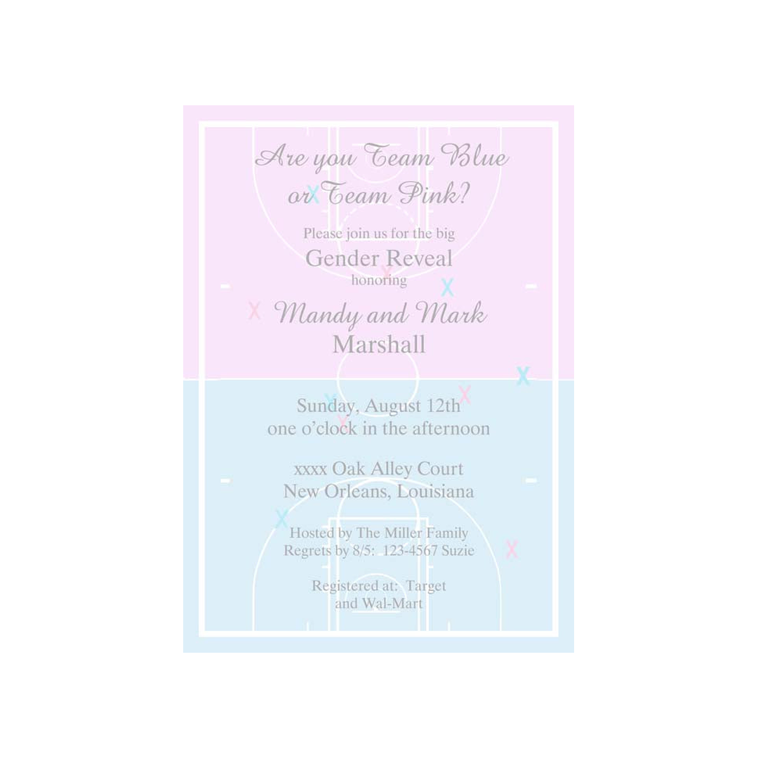 BASKETBALL COURTS PINK AND BLUE CUSTOM INVITATION