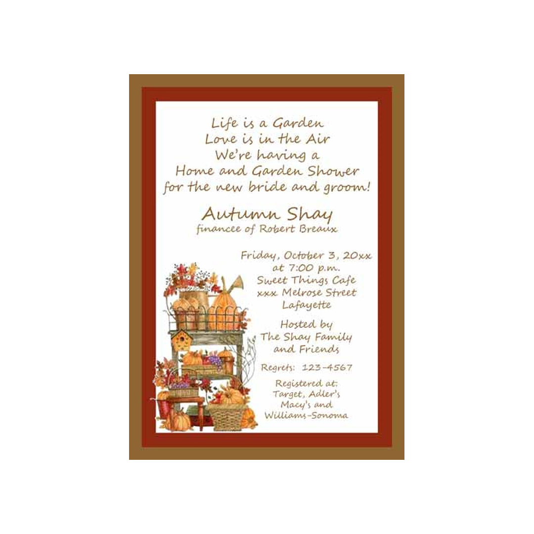 BASKETS OF FALL FLOWERS AND PUMPKINS CUSTOM INVITATION
