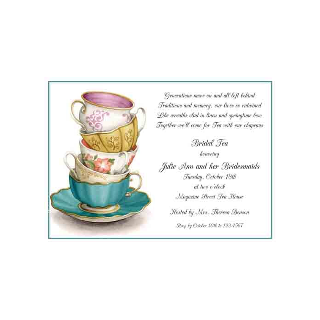 BEAUTIFUL STACKED TEA CUPS CUSTOM INVITATION