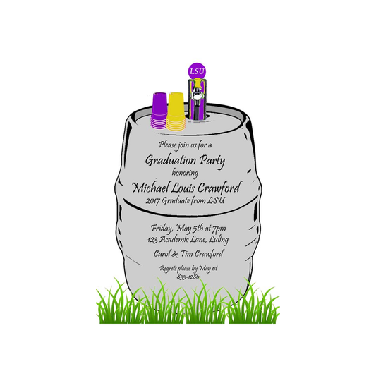 BEER KEG IN SCHOOL COLORS CUSTOM INVITATION