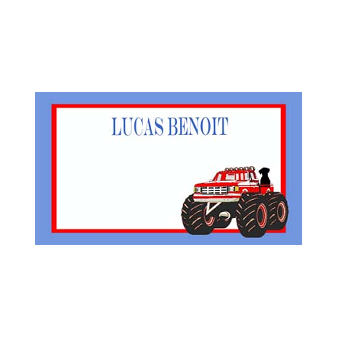 BIG WHEEL TRUCK AND DOG PERSONALIZED GIFT OR CALLING CARDS