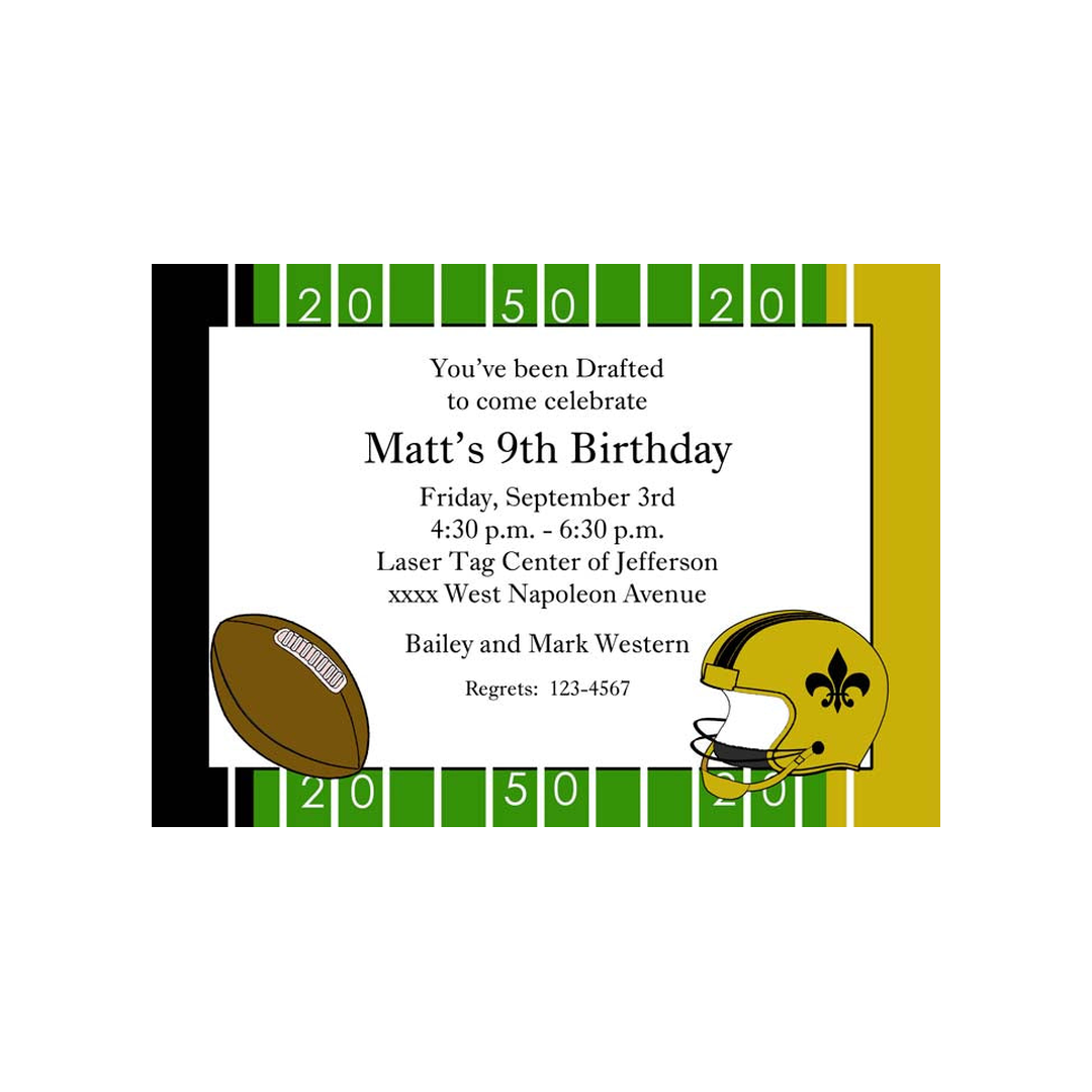 BLACK AND GOLD FOOTBALL FIELD CUSTOM INVITATION