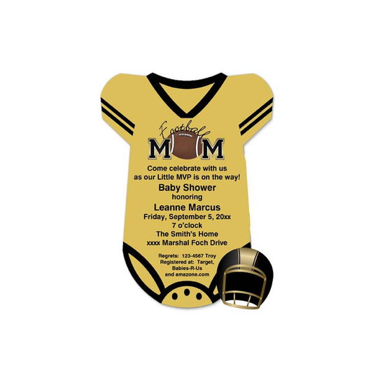 BLACK AND GOLD FOOTBALL ONESIE CUSTOM INVITATION