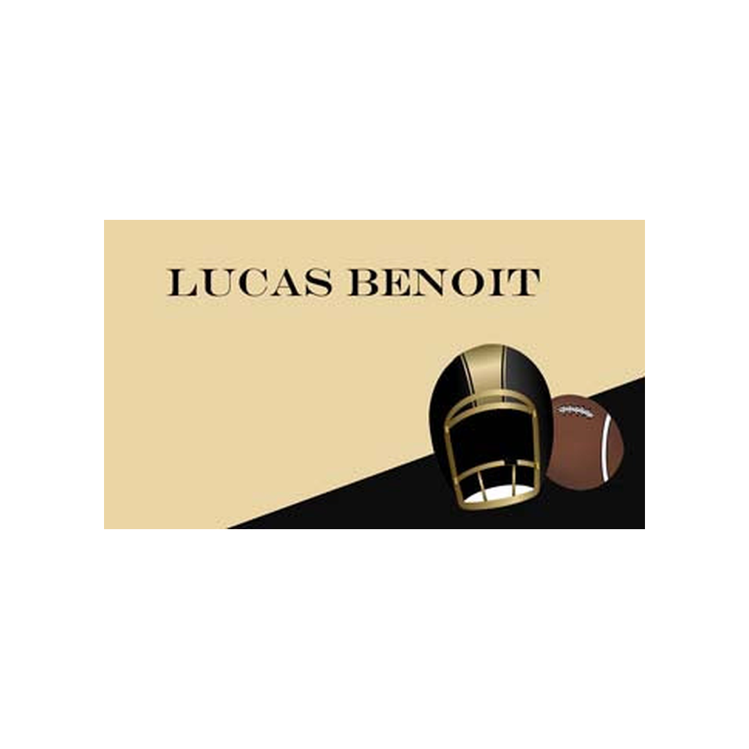 BLACK GOLD FOOTBALL PENNANT, AND JERSEY PERSONALIZED GIFT OR CALLING CARDS
