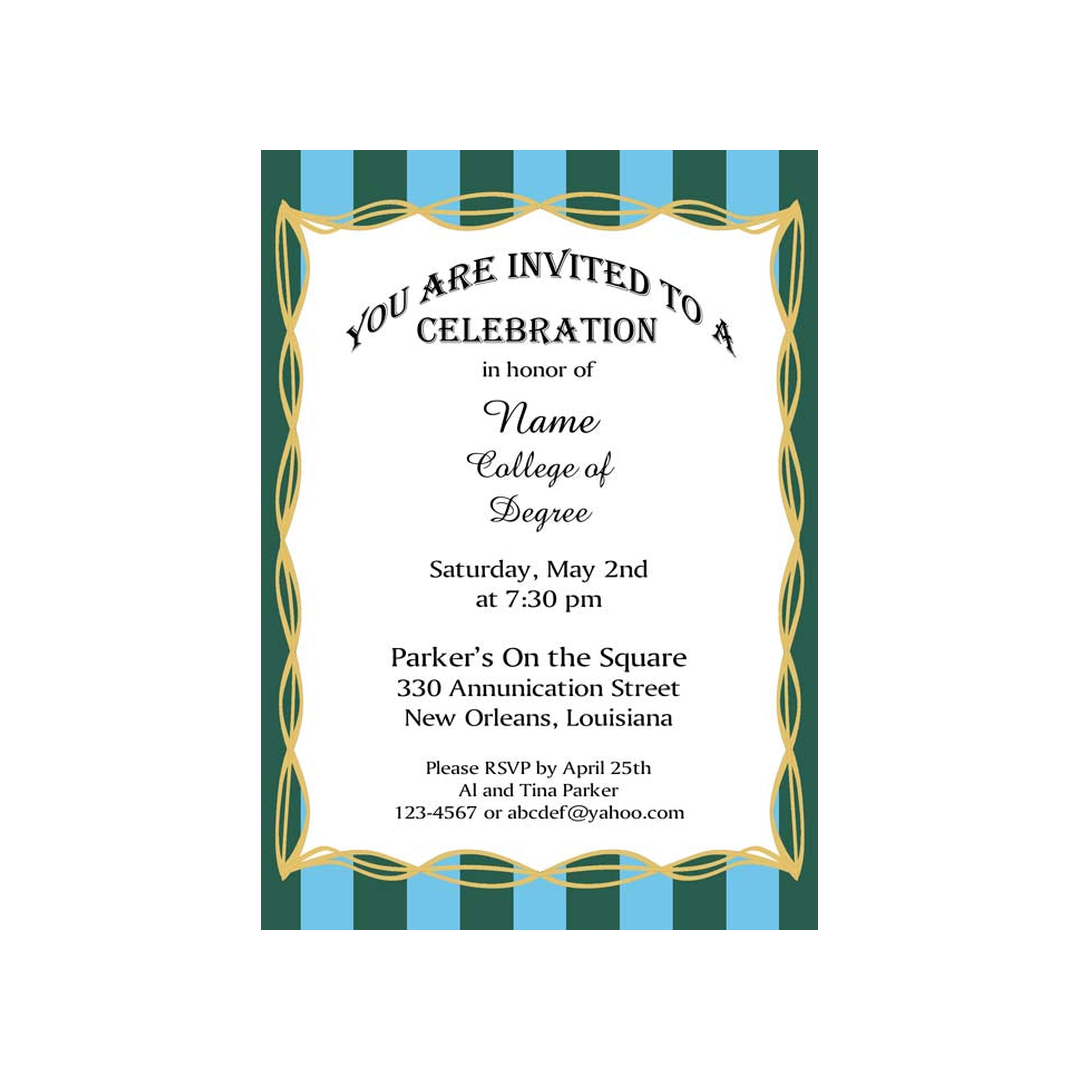 BOLD STRIPE BORDER AND GOLD DESIGN CUSTOM INVITATION