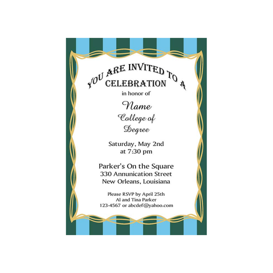 BOLD STRIPE BORDER AND GOLD DESIGN CUSTOM INVITATION