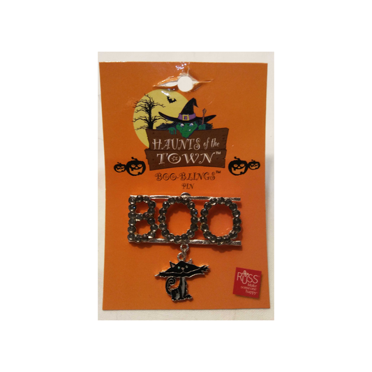 BOO RHINESTONE PIN/BROOCH WITH CAT