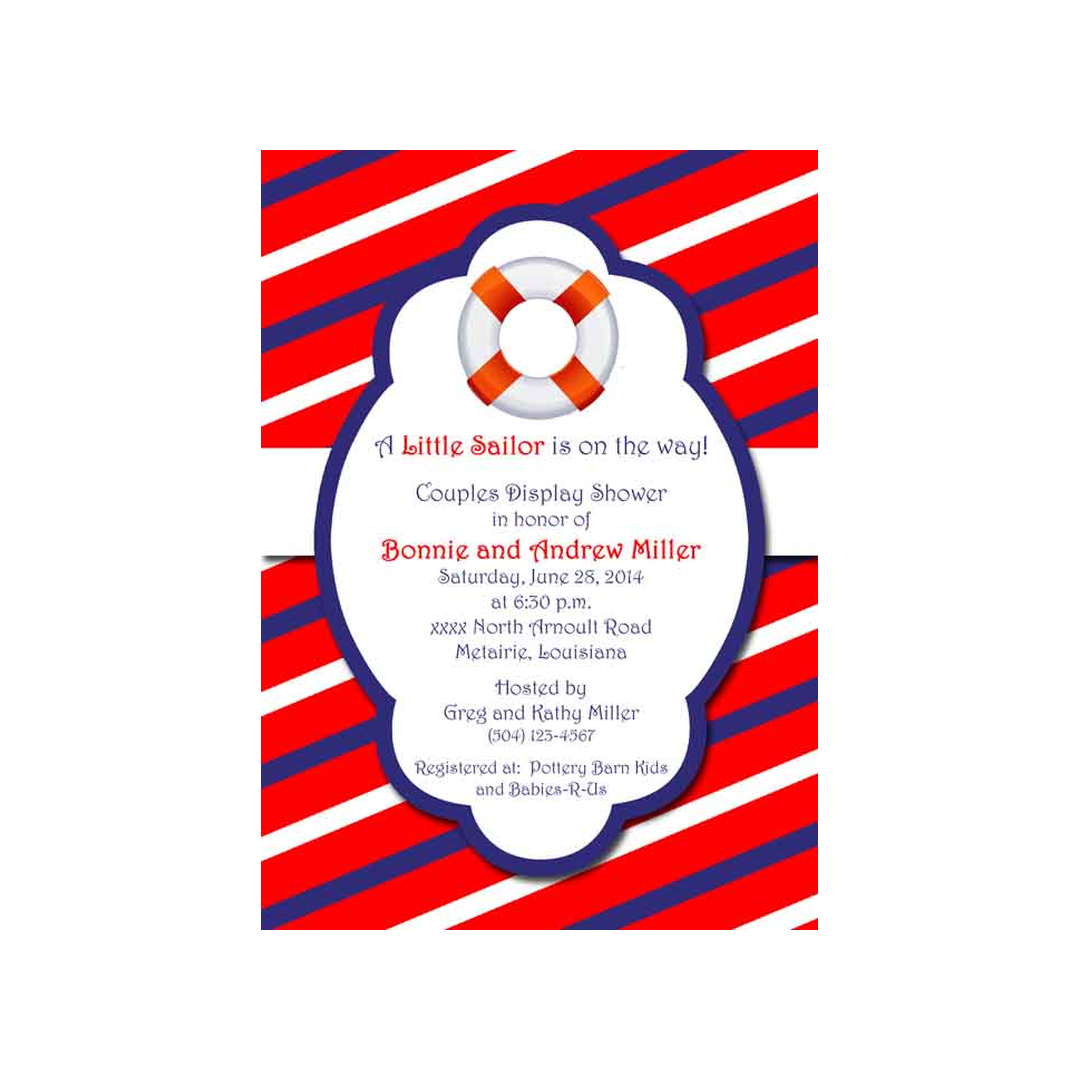 BOUY WITH RED WHITE BLUE STRIPES CUSTOM INVITATION