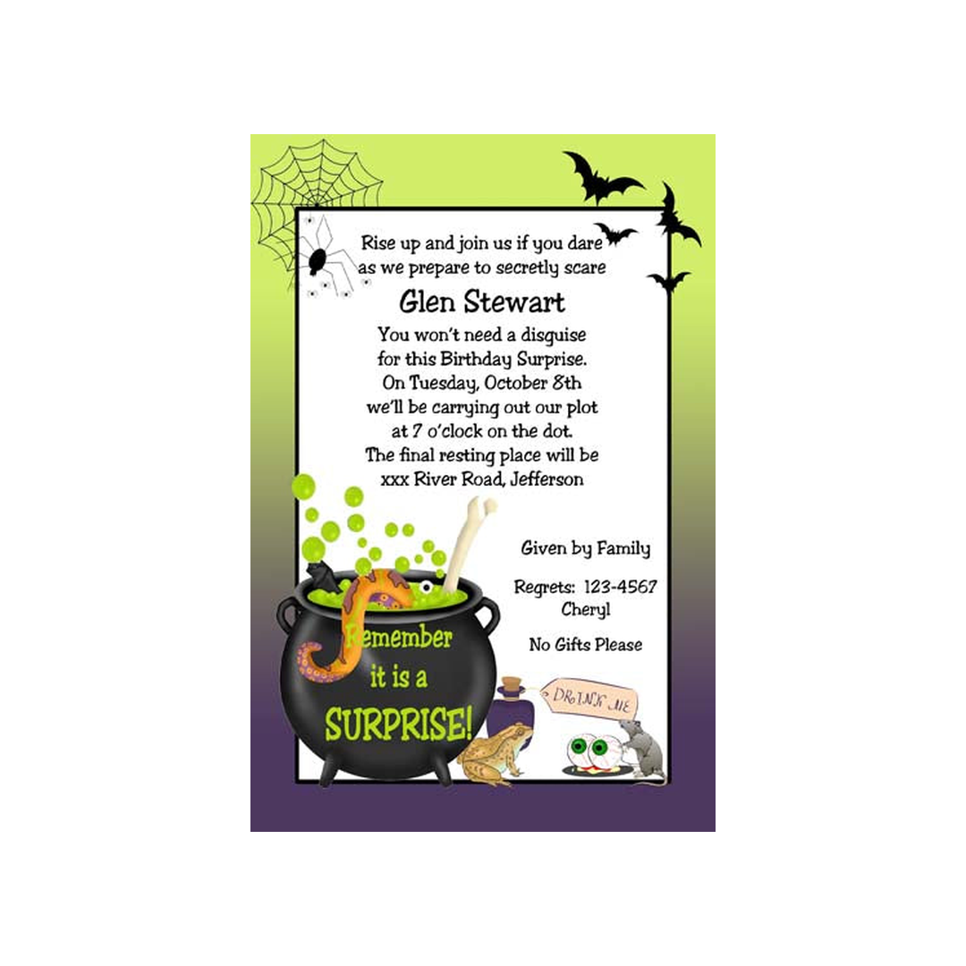 BREWING CAULDRON AND CREATURES CUSTOM INVITATION