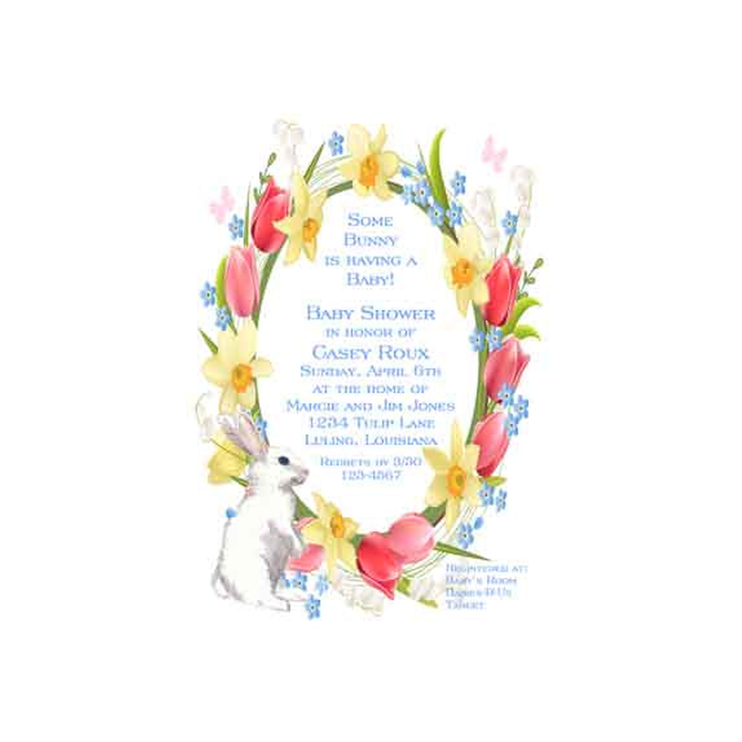 BUNNY WITH SPRING WREATH CUSTOM INVITATION