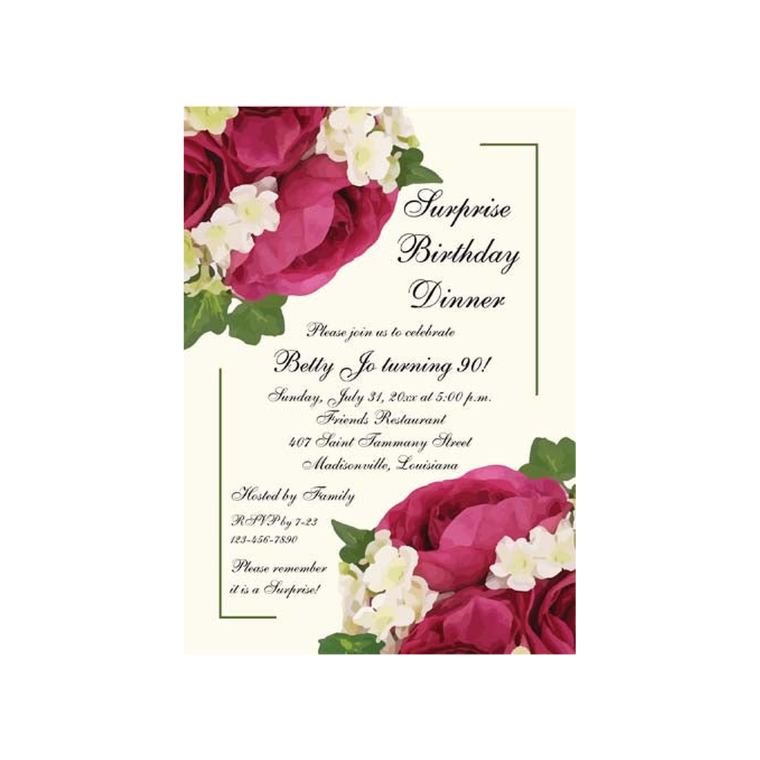 BURGUNDY ROSES AND WHITE FLOWERS CUSTOM INVITATION
