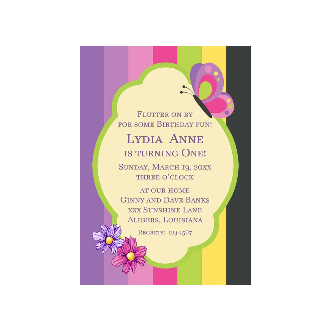 BUTTERFLIES AND RAINBOW STRIPES CUSTOM INVITATION