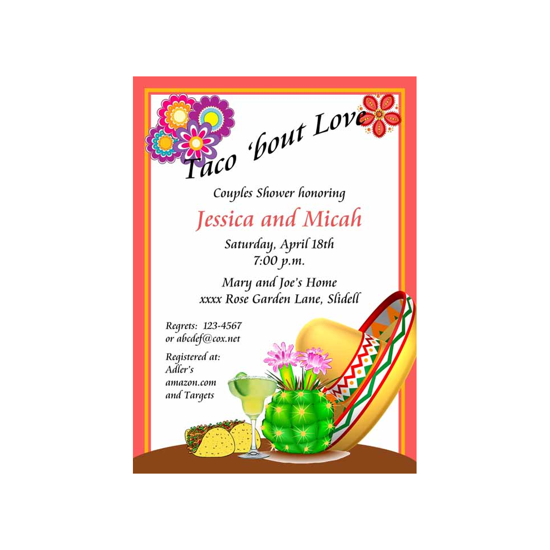 CACTUS AND LEANING SOMBRERO CUSTOM INVITATION