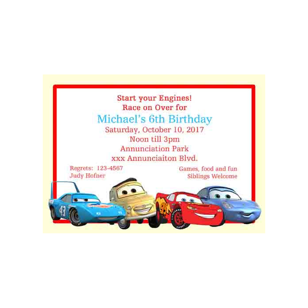 CARS CUSTOM INVITATION