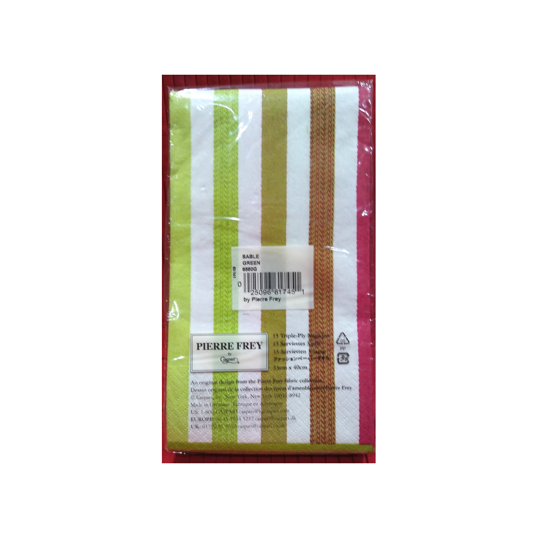 CASPARI SABLE GREEN STRIPED PAPER GUEST TOWELS