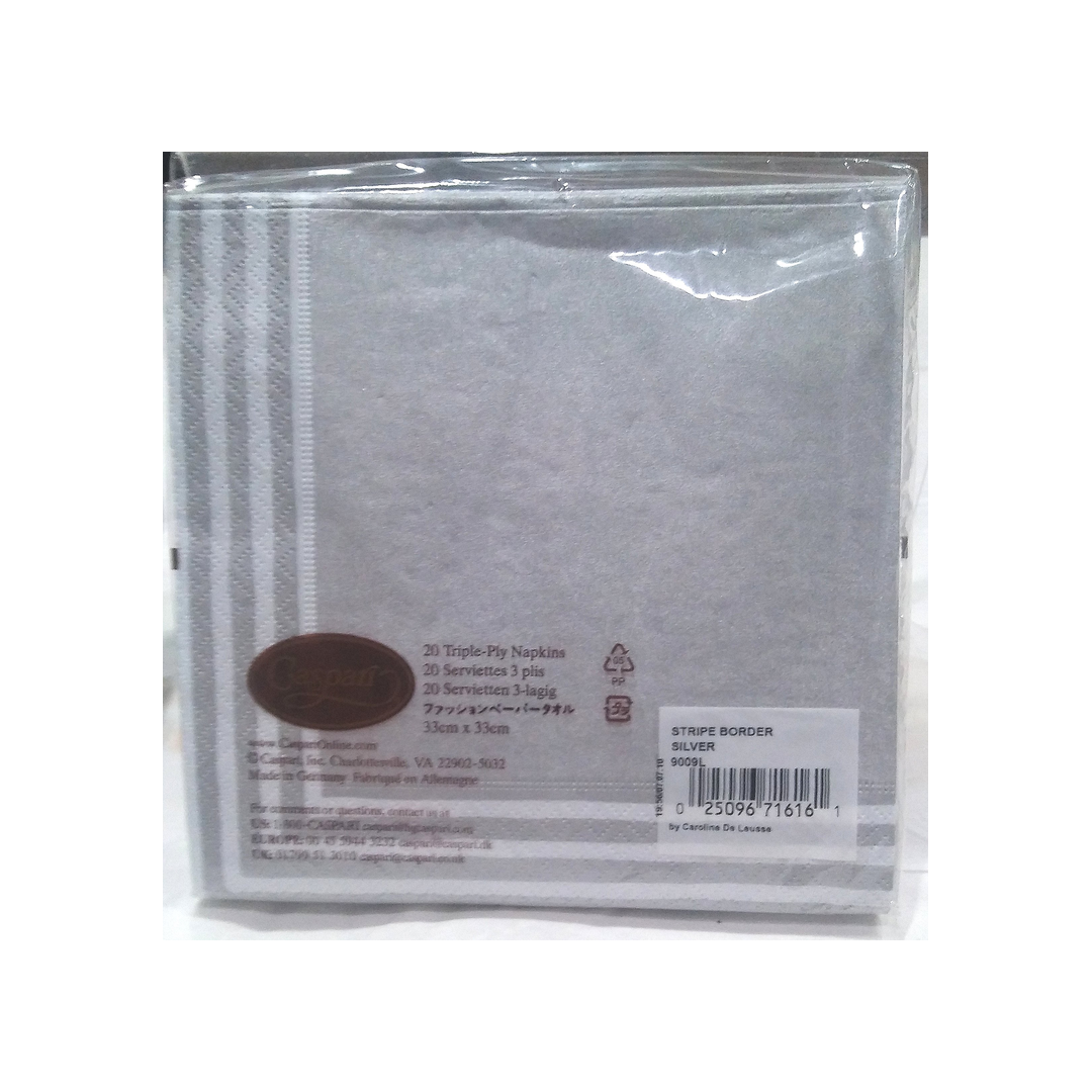 CASPARI SILVER STRIPE BORDER PAPER LUNCHEON NAPKINS