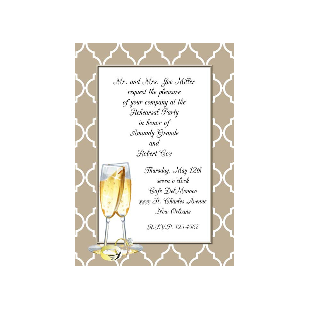 CHAMPAGNE FLUTES AND RINGS CUSTOM INVITATION