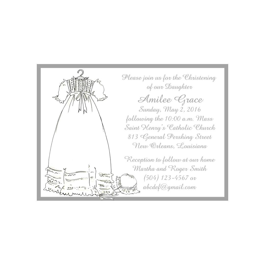 CHRISTENING GOWN WITH BONNET CUSTOM INVITATION