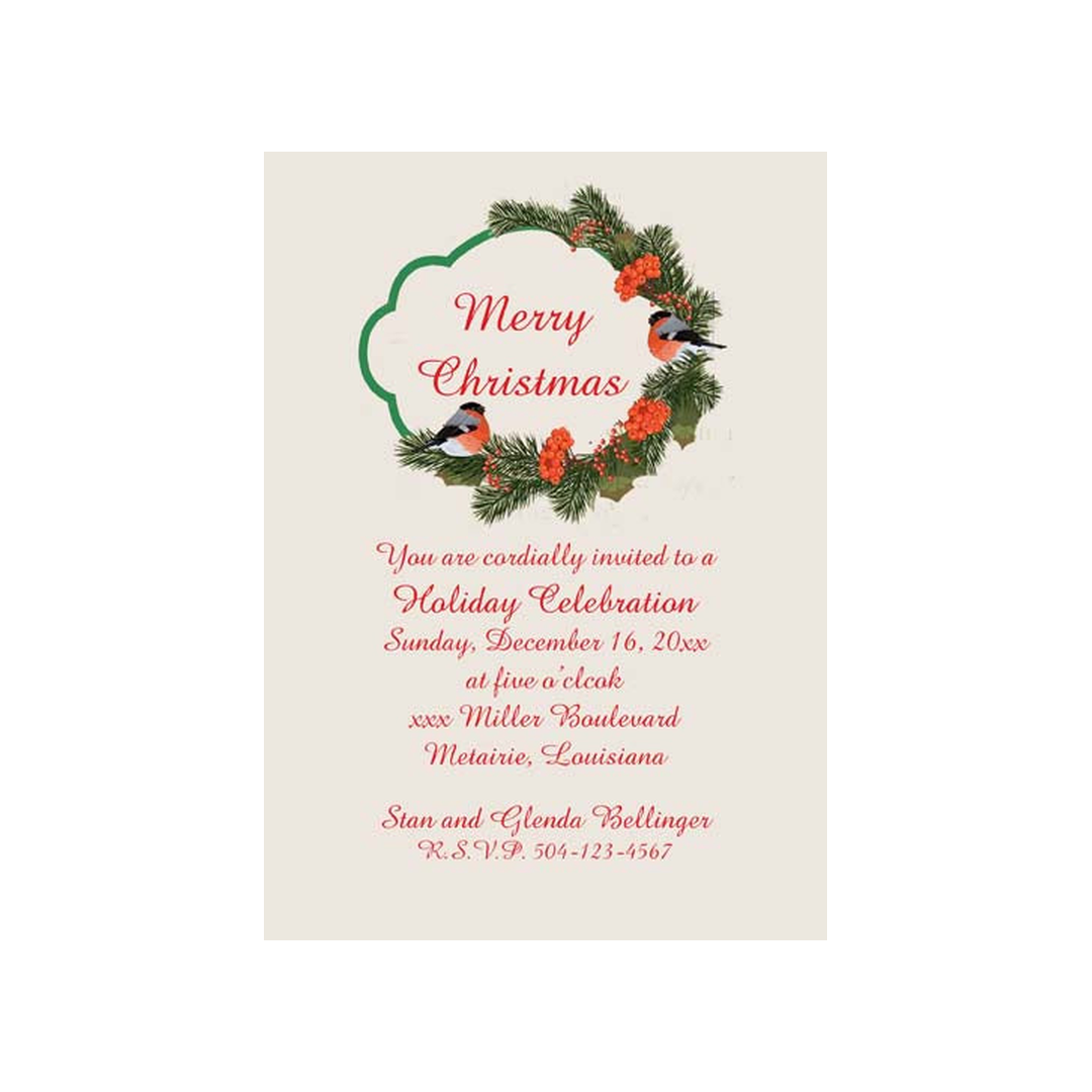 CHRISTMAS BIRD IN A WREATH CUSTOM INVITATION