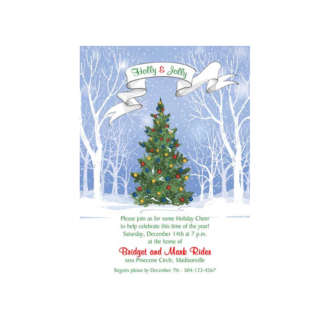 CHRISTMAS TREE IN SNOW SCENE CUSTOM INVITATION