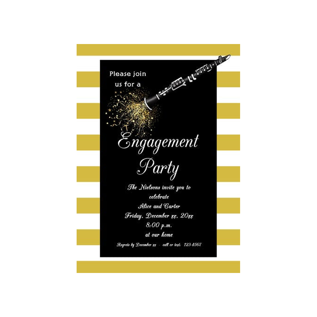 CLARINET AND BOLD STRIPE BORDER CUSTOM INVITATION
