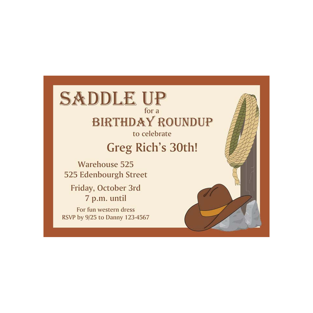 COWBOY HAT AND ROPE ON POST CUSTOM INVITATION