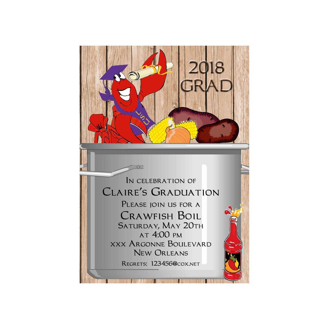 CRAWFISH BOILING POT GRADUATION CUSTOM INVITATION