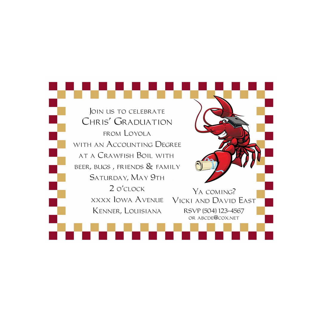 CRAWFISH CHECKER BORDER GRADUATION CUSTOM INVITATION
