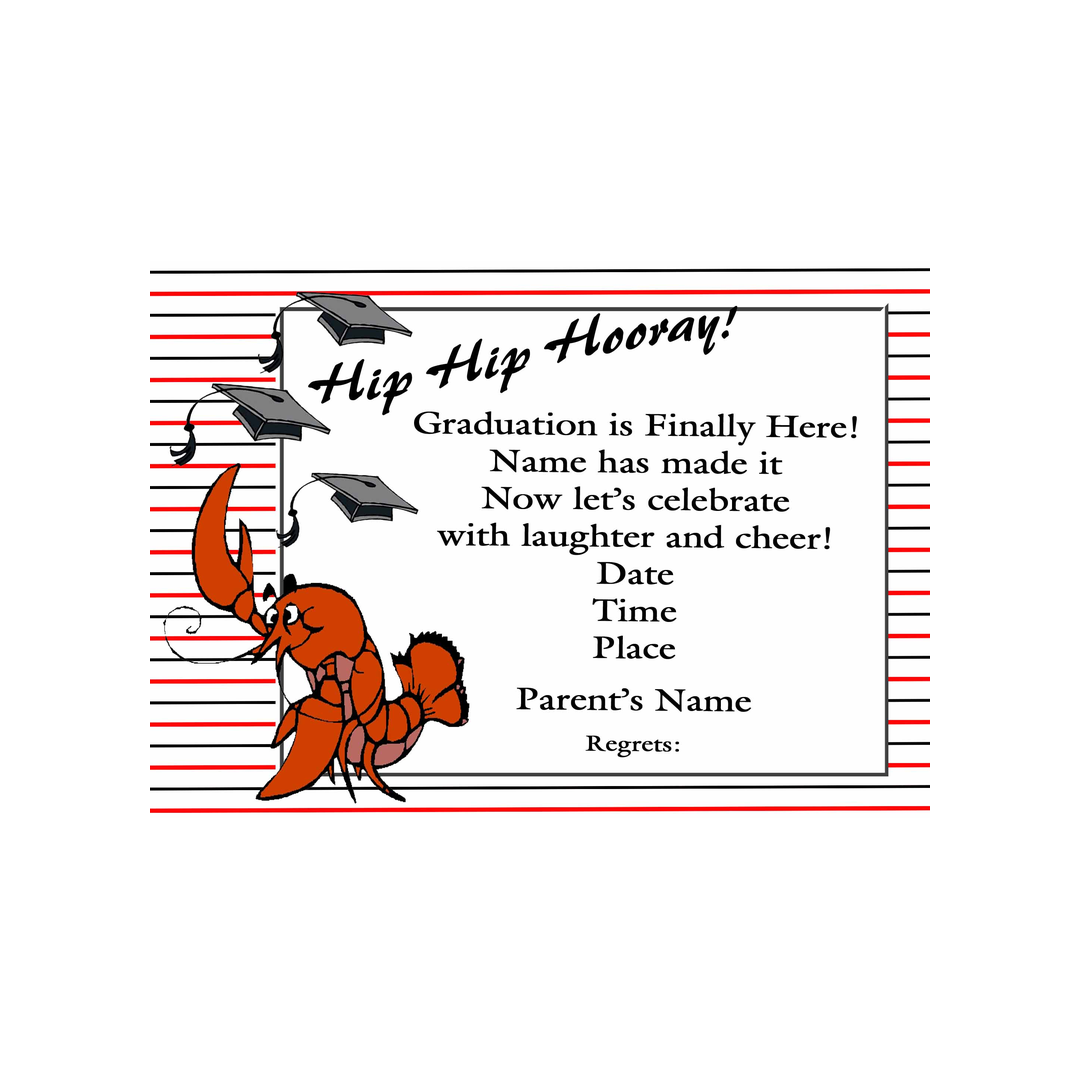 CRAWFISH TOSSING CAPS GRADUATION CUSTOM INVITATION