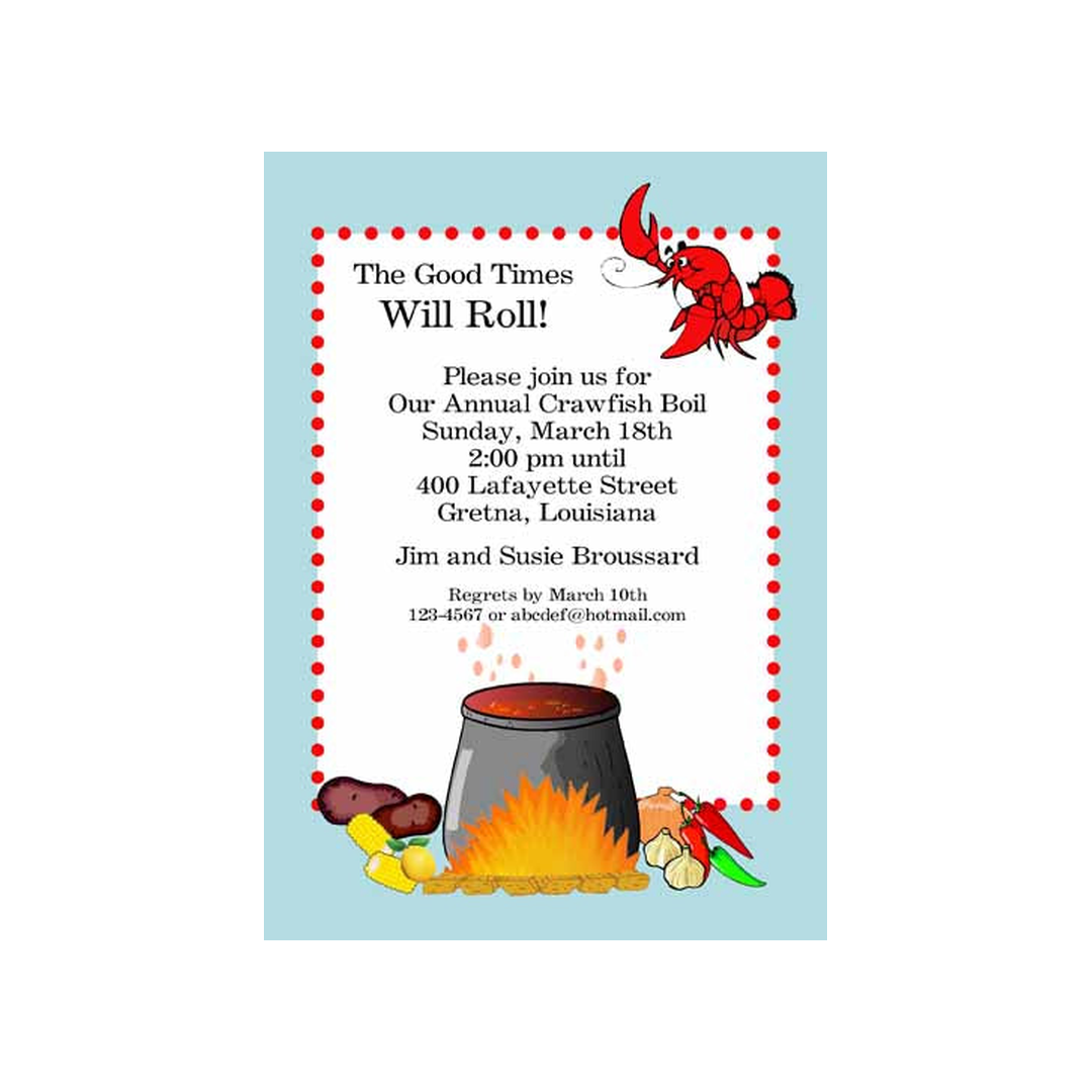 CRAWFISH WAVING ON A GOOD TIME CUSTOM INVITATION