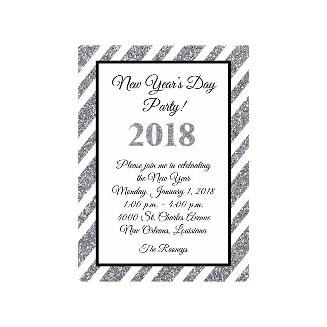 DIAGONAL SILVER GLITTER STRIPES AND YEAR CUSTOM INVITATION