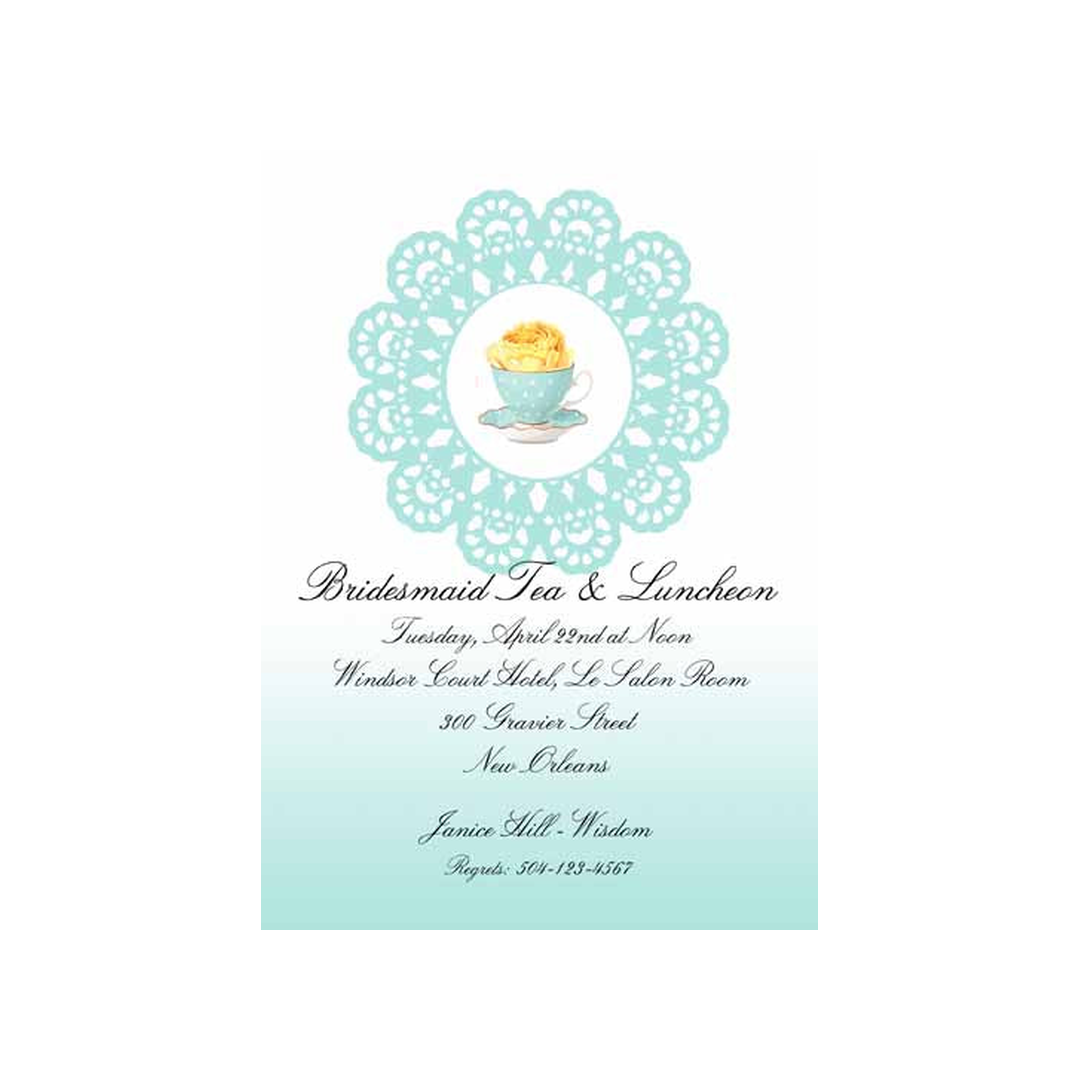 DOILY, ROSES AND TEA CUP CUSTOM INVITATION