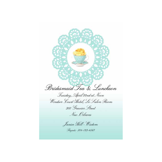DOILY, ROSES AND TEA CUP CUSTOM INVITATION