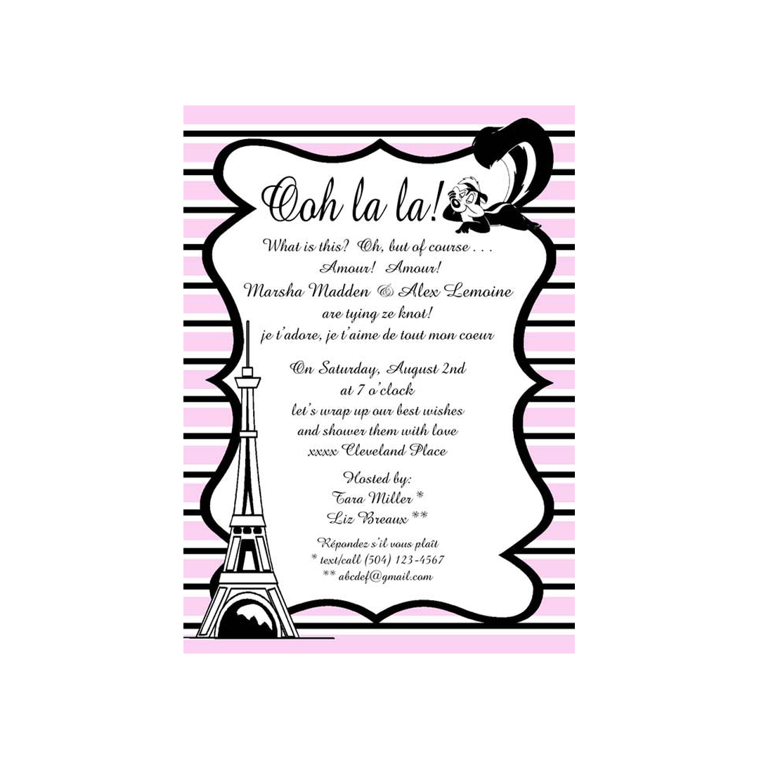 EIFFEL TOWER AND STRIPES CUSTOM INVITATION
