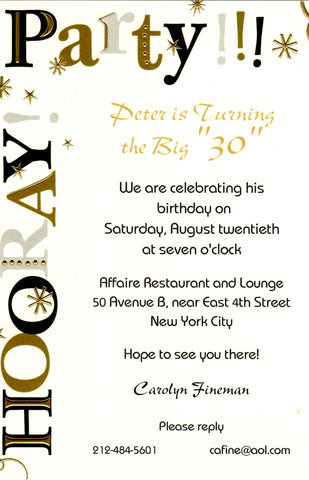 HOORAY BLACK AND GOLD - BLANK STOCK INVITATIONS