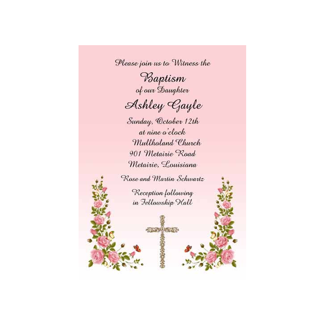 FILAGREE CROSS AND ROSES CUSTOM INVITATION