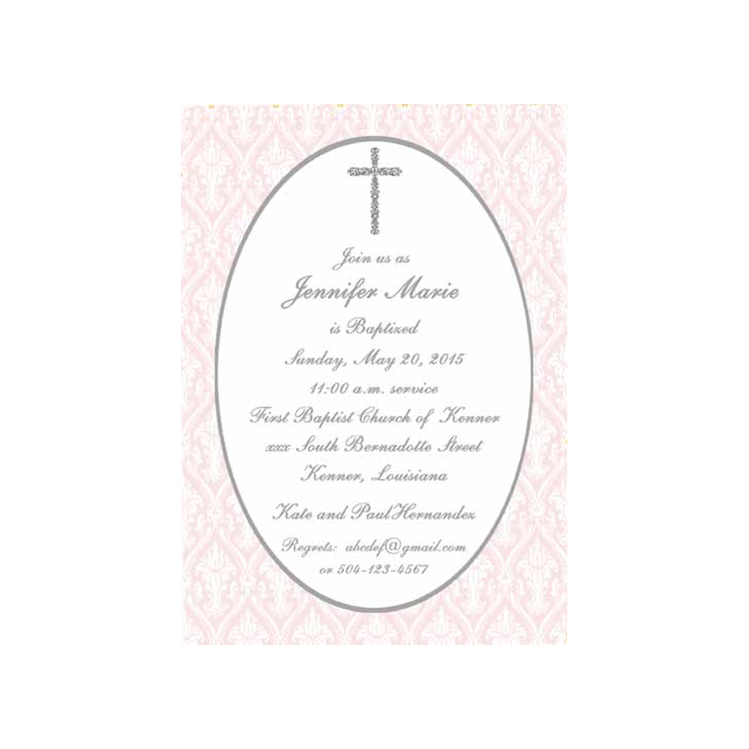 FILIGREE CROSS AND FLORAL QUAD BACKGROUND CUSTOM INVITATION