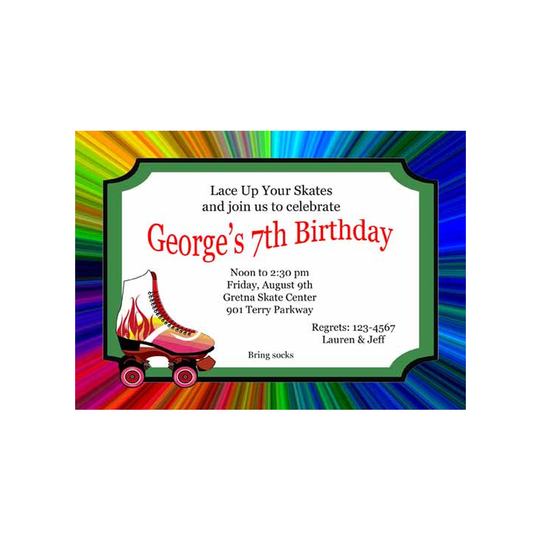 FLAMING ROLLER SKATES CUSTOM INVITATION