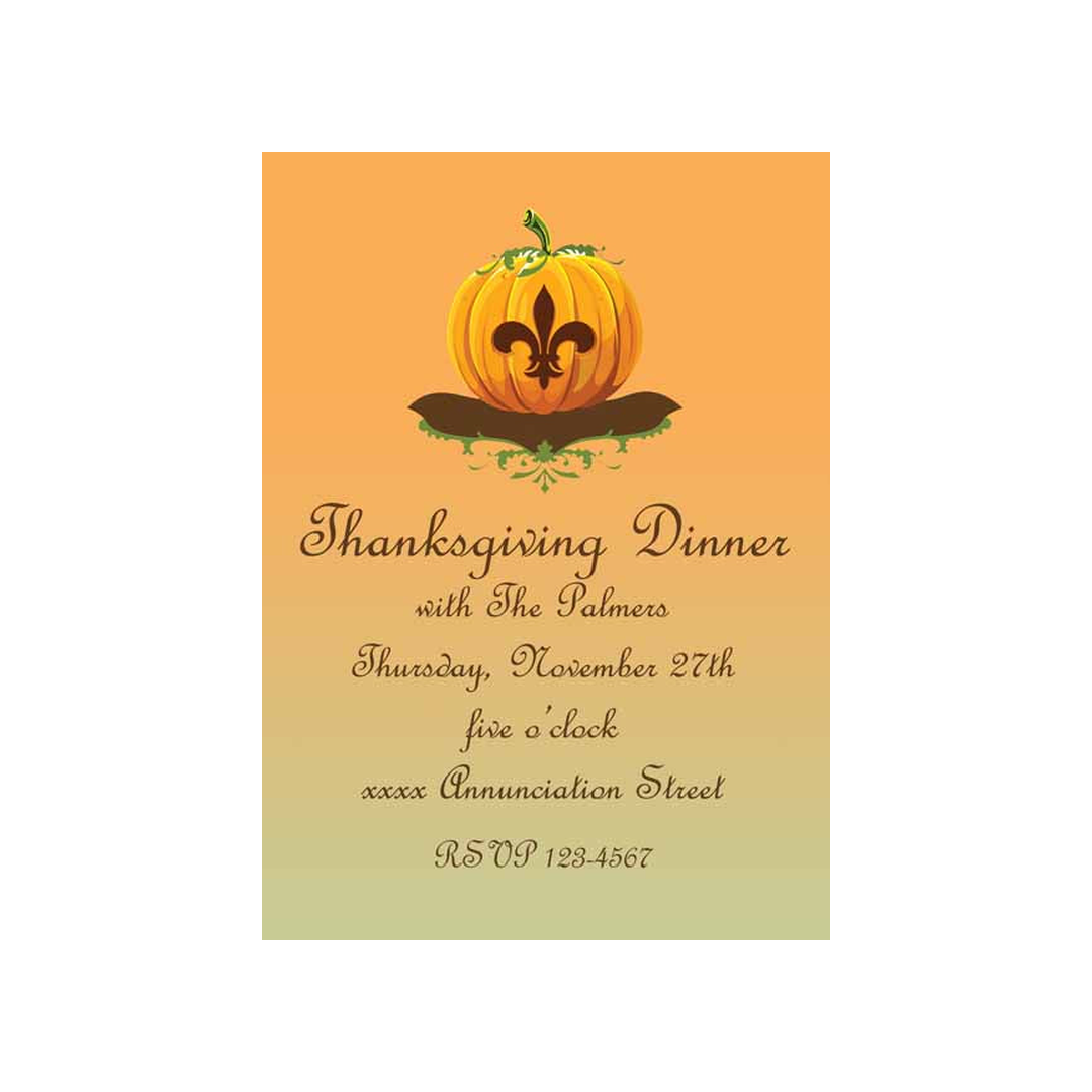 FLEUR DE LIS PUMPKIN WITH BACKGROUND OF FALL COLORS CUSTOM INVITATION