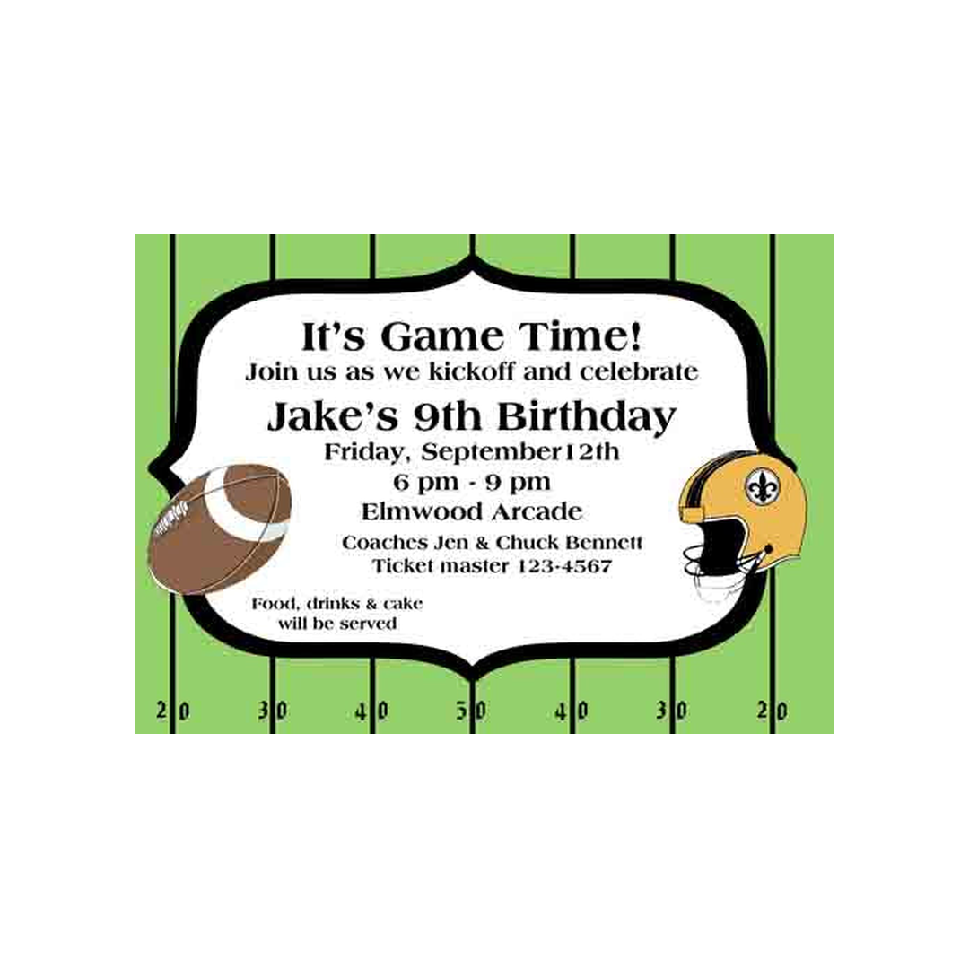 FOOTBALL HELMET ON FIELD CUSTOM INVITATION