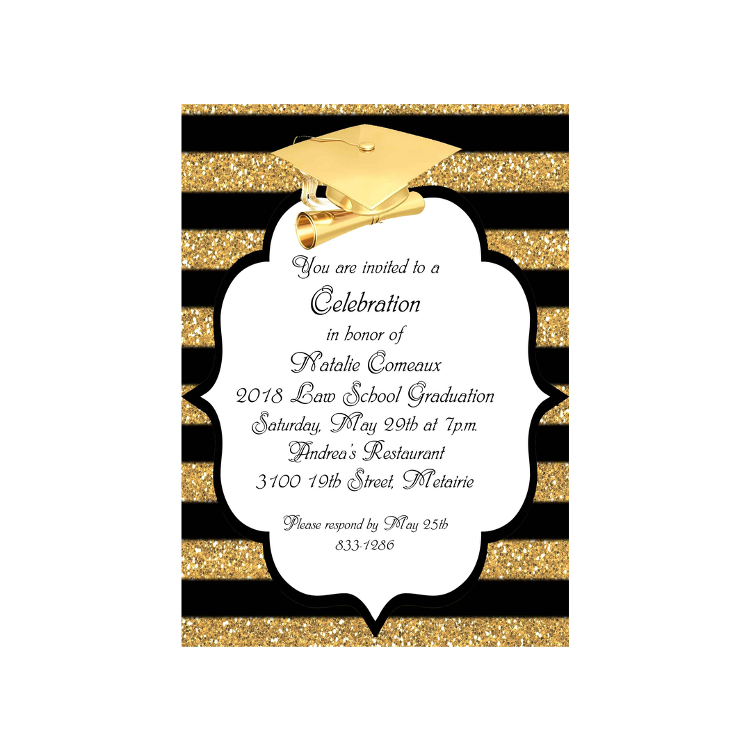 GOLD CAP AND STRIPES GRADUATION CUSTOM INVITATION