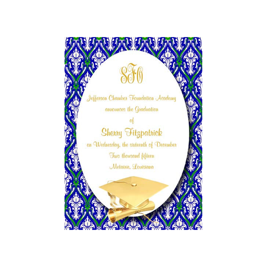 GOLD GRADUATION CAP AND FLORAL BACKGROUND CUSTOM INVITATION