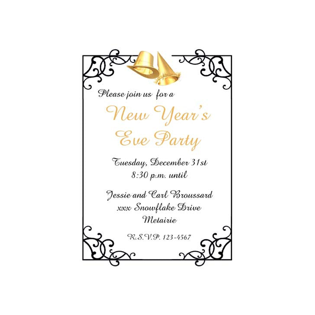 GOLD PARTY HATS AND WROUGHT IRON BORDER CUSTOM INVITATION
