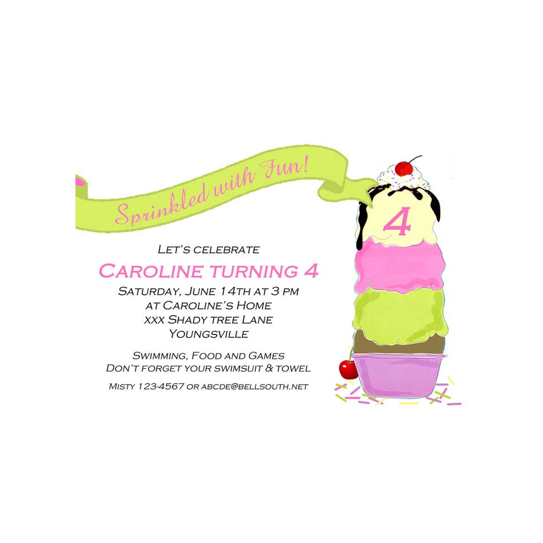 ICE CREAM SCOOPS CUSTOM INVITATION