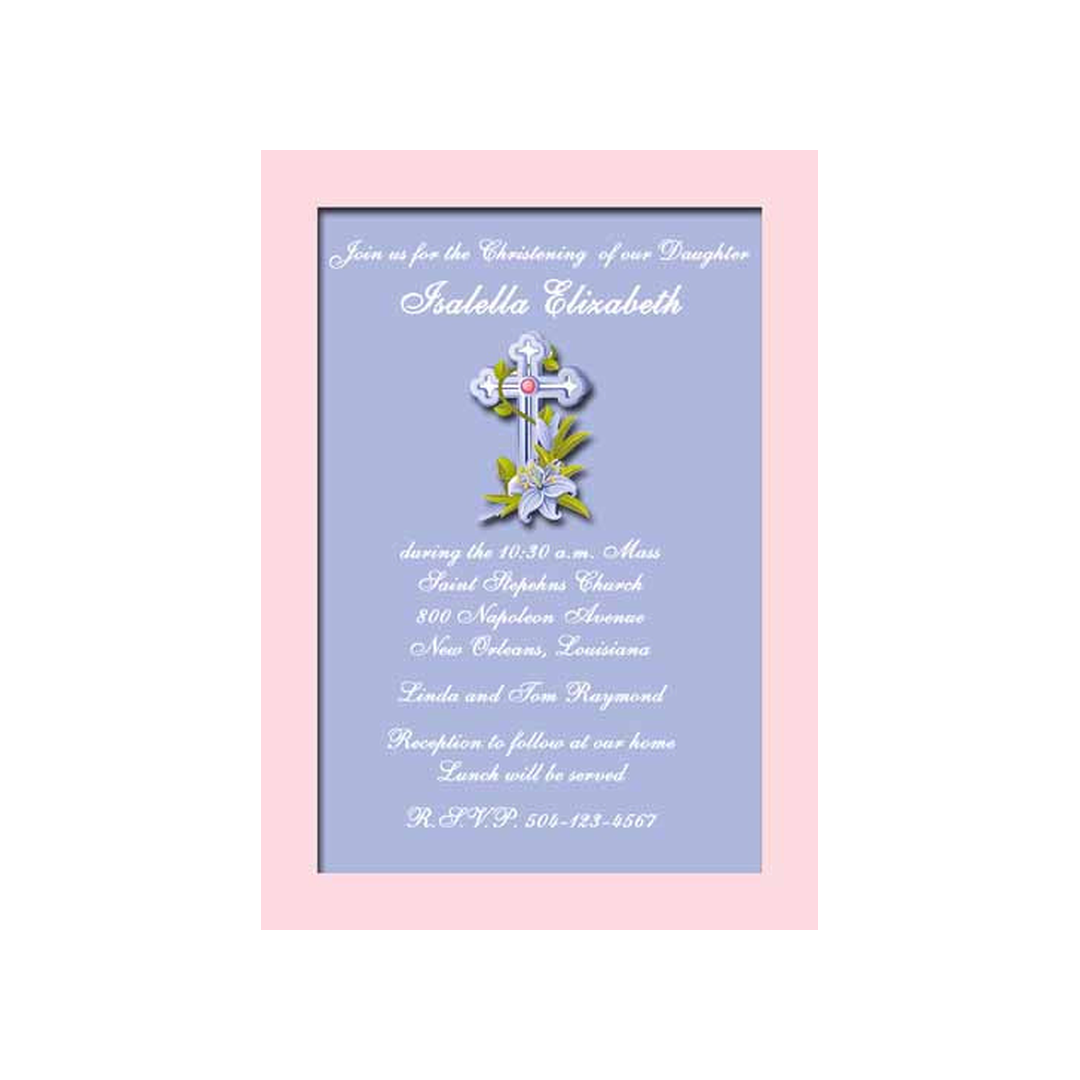 LAVENDER FLORAL CROSS CUSTOM INVITATION