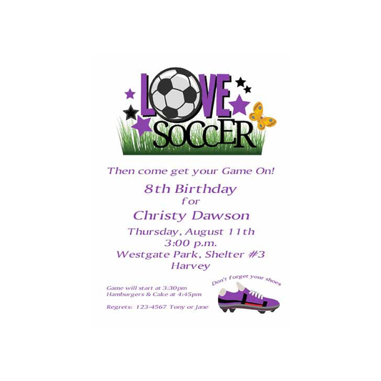 LOVE SOCCER CUSTOM INVITATION